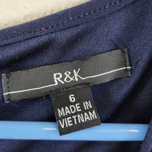 R&K Navy Multicolor Lace Striped U-Neck 3/4 Tie Sleeves A-Line Dress Mini Size 6 - Picture 7 of 9